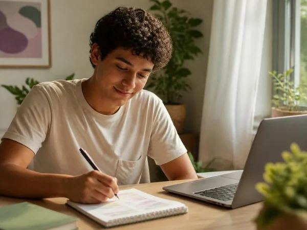 Jovem escrevendo uma lista de tarefas